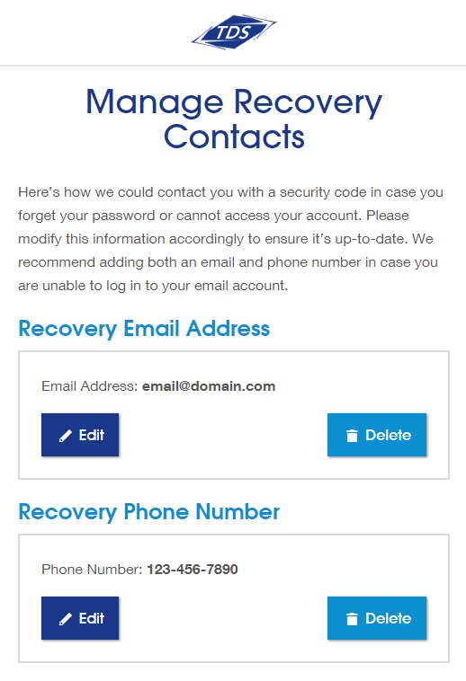 Manage recovery contacts Screenshot